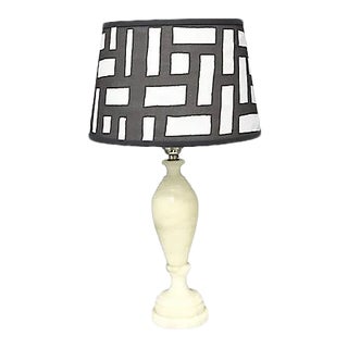 Midcentury Polished Marble Table Lamp W/ Shade For Sale