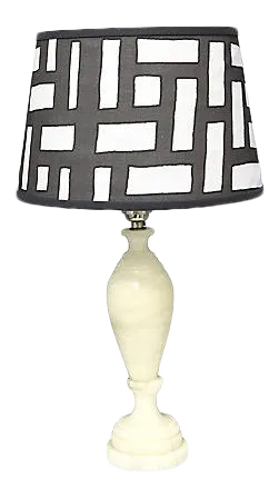 Midcentury Polished Marble Table Lamp W/ Shade