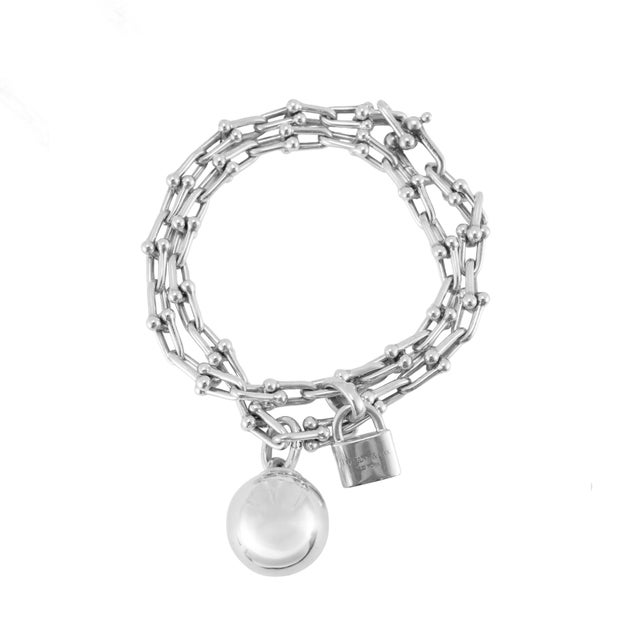 Silver Tiffany & Co. Hardwear Collection Small Wrap Silver Charm Chain Link Bracelet For Sale - Image 8 of 12