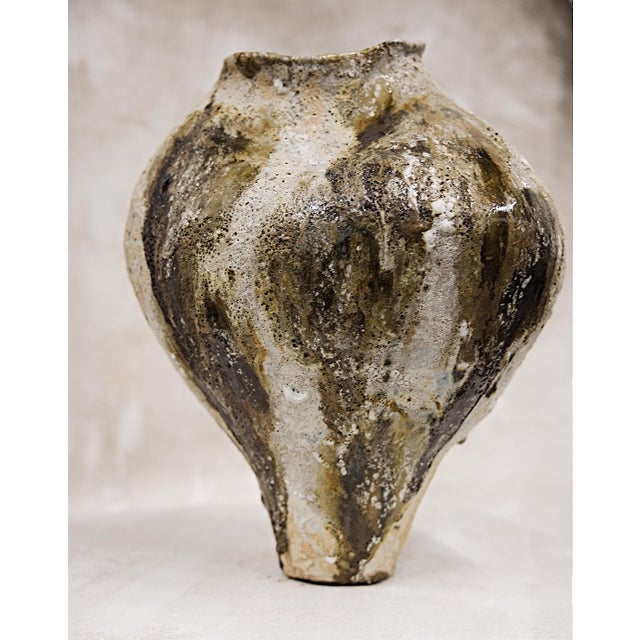 Brown Tall Woodland Organic Hand Painted Vase For Sale - Image 8 of 9