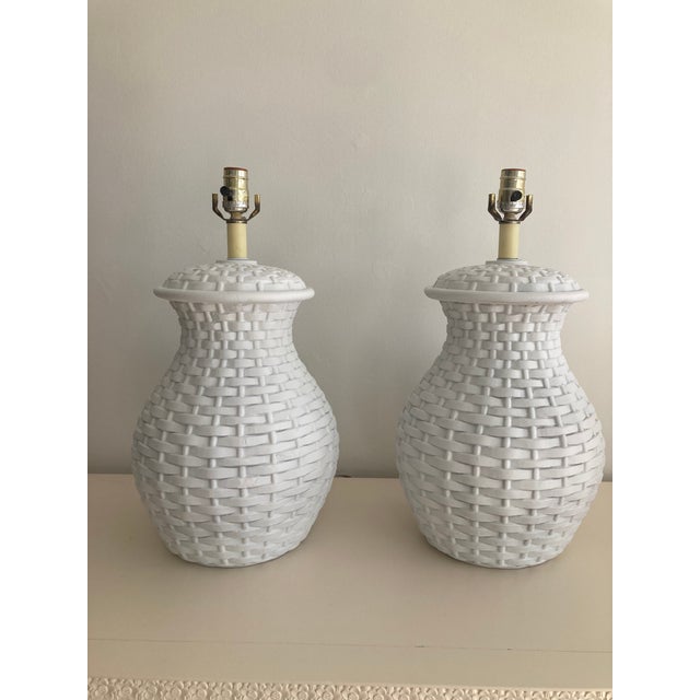 Serge Roche Plaster Basket Table Lamps in the Style of Serge Roche - A Pair For Sale - Image 4 of 14