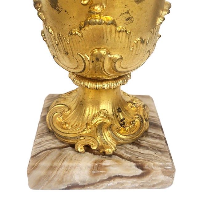 Pair Antique French 19th C Rococo Gilt Bronze Urns Barbedienne Vase on Marble For Sale - Image 10 of 18