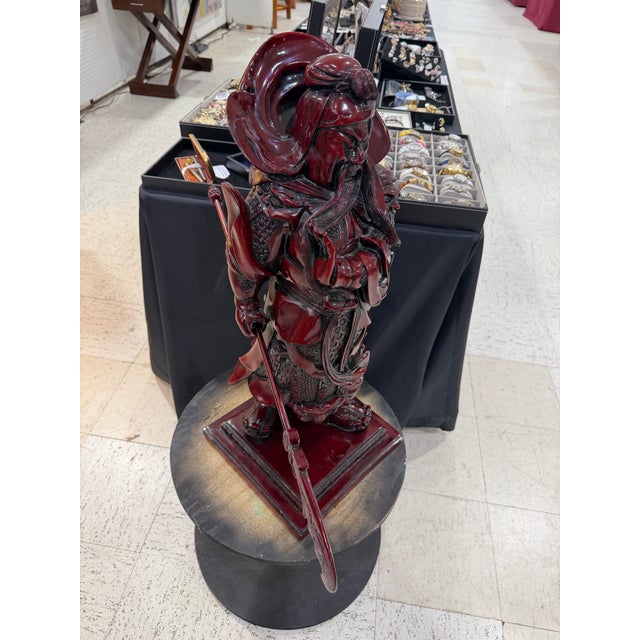Red Vintage Red Wood Chinese Dragon Warrior Statue Guan Large 12x12x29 For Sale - Image 8 of 8