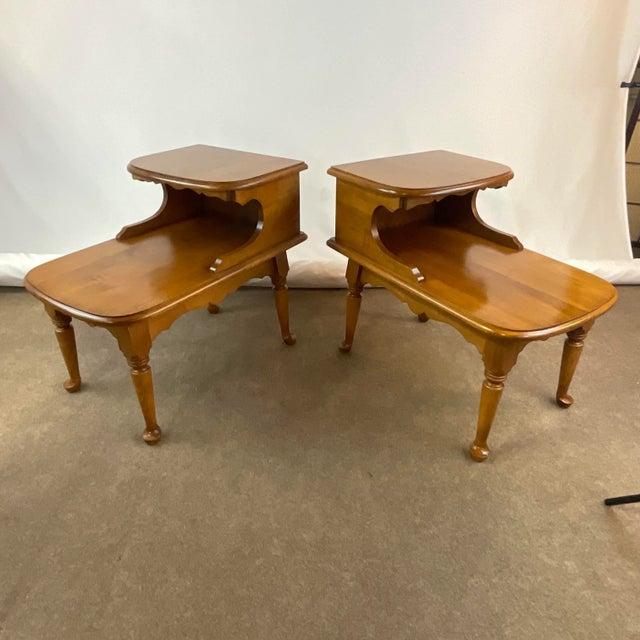 Farmhouse 1970s French Provincial Maple Step Down Side Tables - A Pair. For Sale - Image 3 of 11