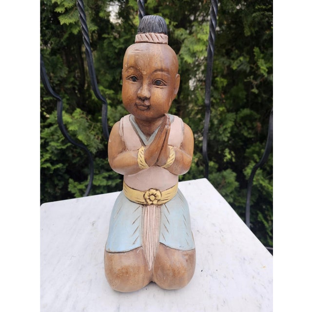 Brown Buddha Figurine in Wood, 1950s For Sale - Image 8 of 8