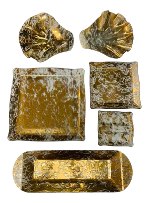 Fleurs D’oro Gold Leaf Glass Trays - Set of 6