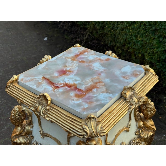 Late 20thC Italian Baroque Cream Gold Pedestals Pair For Sale - Image 14 of 18