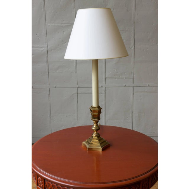 1940s Pair of French 1940s Brass Reading Lamps With Stepped Hexagonal Bases For Sale - Image 5 of 6