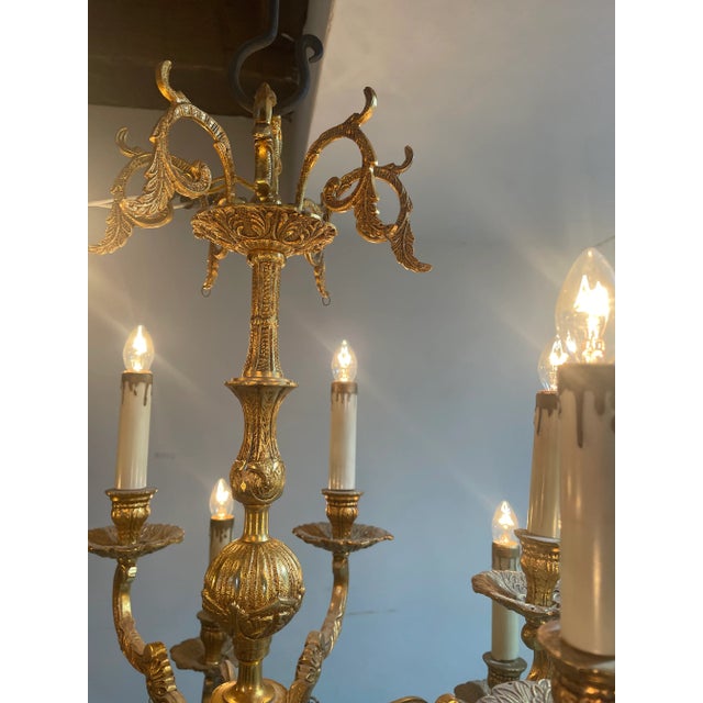 Bronze Vintage French Louis IV Style Gilt Metal Chandelier 12 Light For Sale - Image 8 of 12