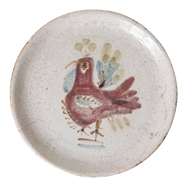 Mid 20th Century French Ceramic Painted Rooster Plate by Gustave Reynaud For Sale