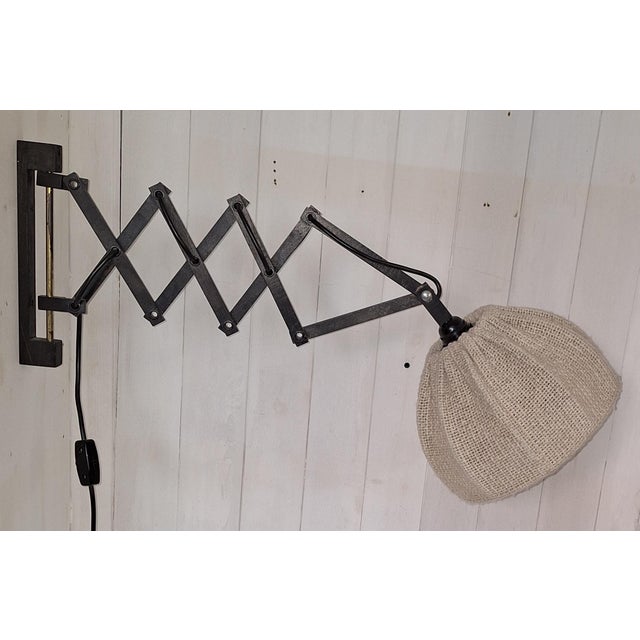 Vintage Extendable and Adjustable Wall Lamp with Black Beechwood Frame and Beige Wool Shade, 1970s For Sale - Image 6 of 7