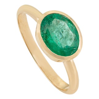 1.64ct Natural Zambian Emerald Bezel Set Solitaire Ring in 18k Yellow Gold Size 5 For Sale