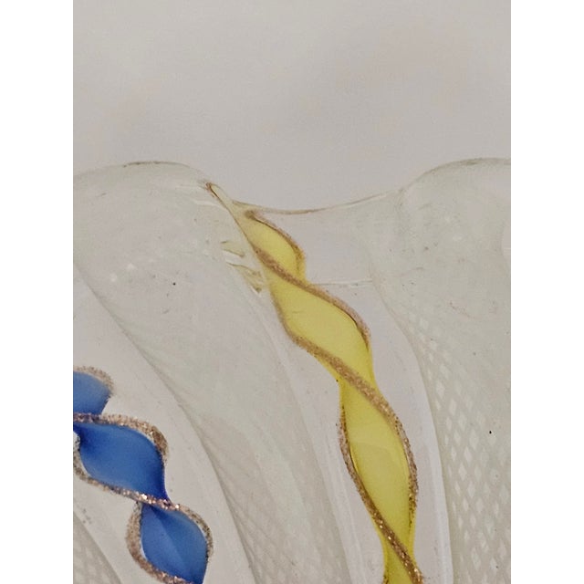 Murano Latticino Ribbon Art Glass Footed Bowl — Multicolor Gold Fleck, Italy For Sale - Image 12 of 14
