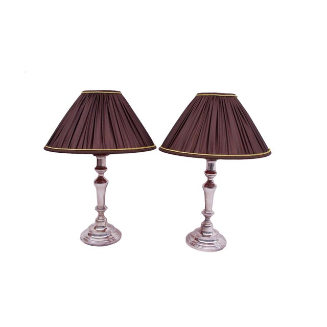 Louis XVI Style Silvered Metal Candlestick Lamps, 1950, Set of 2 For Sale - Image 4 of 5