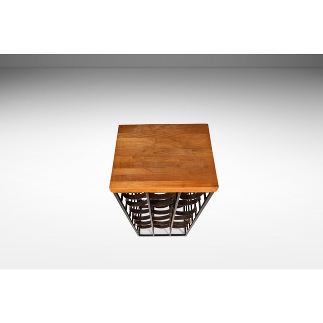 Black Mid-Century Modern 21 Bottle Wine Rack in Leather & Wrought Iron W/ Butcher Block Top Attributed to Arthur Umanoff, Usa, C. 1960s For Sale - Image 8 of 18