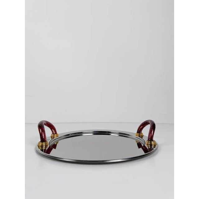 Purple Vintage Italian Round Tray with Violet Murano Glass Handles, 1980s For Sale - Image 8 of 17