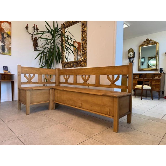Farmhouse Corner Bench with Storage Function in Natural Wood For Sale - Image 5 of 15