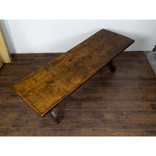 Italian 1800s Walnut Farm Table with Carved Legs, Stretcher and Weathered Patina For Sale - Image 12 of 12