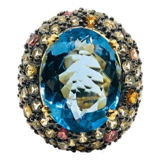 Bochic “Orient” Multi Sapphire & Blue Topaz Ring Set In 18K Gold & Silver For Sale