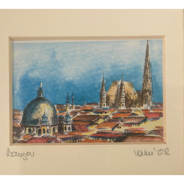 Vienna Cityscape With St. Stephen’s Cathedral, 2002, Watercolor and Ink on Paper For Sale In Washington DC - Image 6 of 7