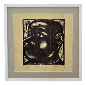 Portrait of a Man, 1972, Linocut, Framed