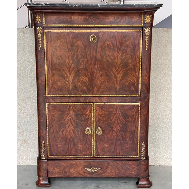19th Century Empire Drop-Front Oak Secretary Desk or Abattant, Chest France For Sale - Image 16 of 18