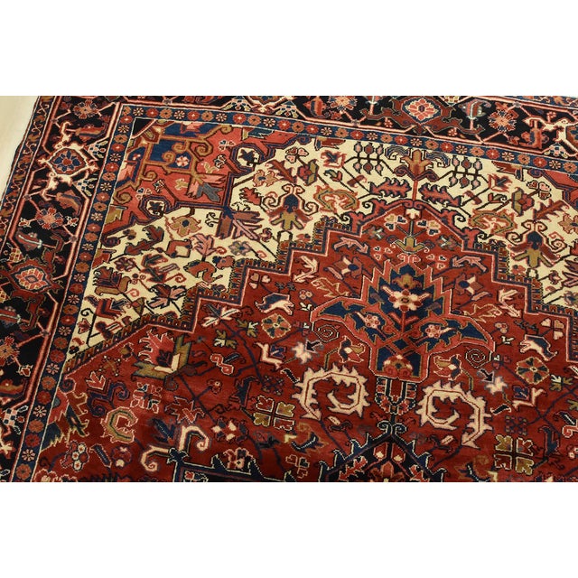 Textile Heriz Rug 8’1” X 11’3” Red Wool Vintage Traditional Hand-Knotted Carpet For Sale - Image 7 of 15