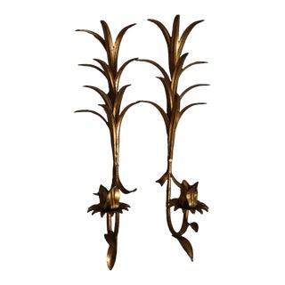 Late 20th Century Gold Leaf Sconces- a Pair For Sale