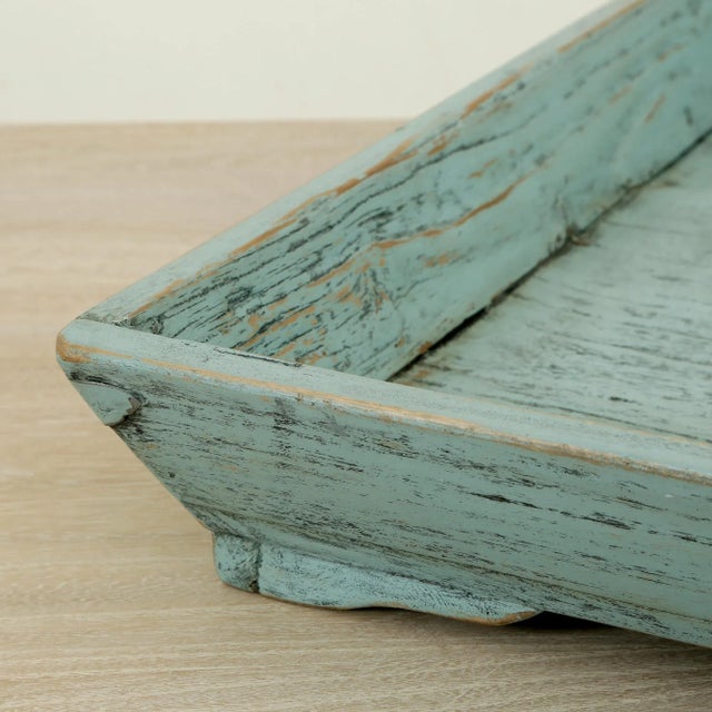 Contemporary Weathered Soft Aqua Wash Reclaimed Wood Tray For Sale - Image 4 of 7