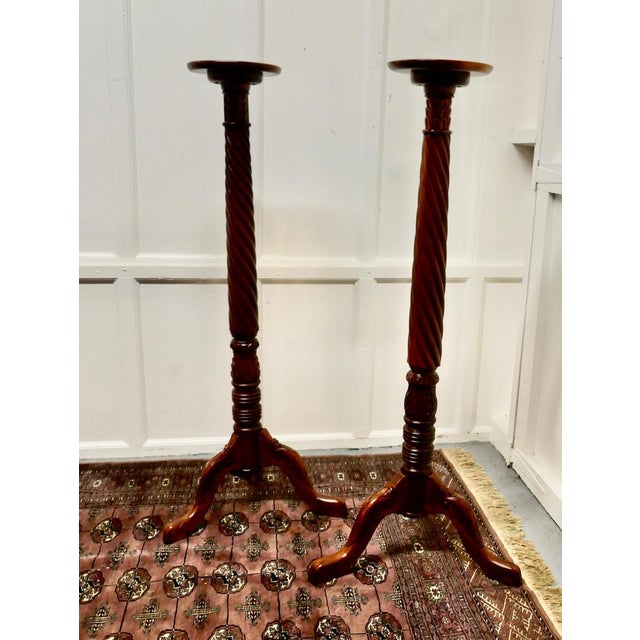 Wood Tall Mahogany Torchères or Lamp Stands, 1920s, Set of 2 For Sale - Image 7 of 9