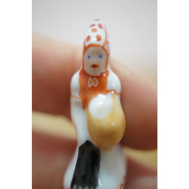 Pair Vintage Herend Hungary Fine Porcelain Folk Miniature Figurines Man & Woman For Sale - Image 10 of 10