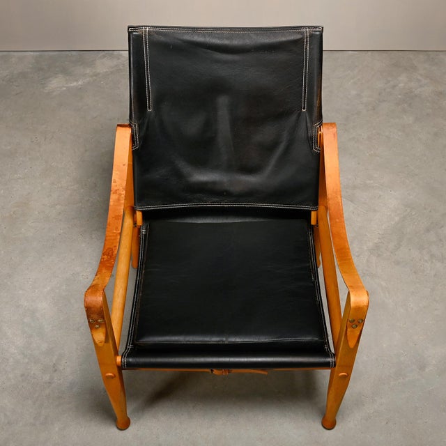 Set of Safari Chairs in Black Leather and Ash by Kaare Klint for Rud Rasmussen For Sale - Image 6 of 18