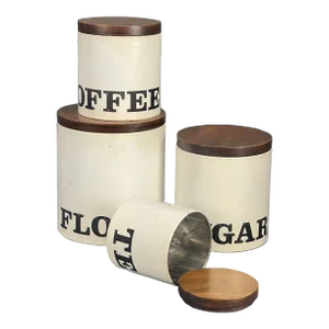 Vintage 70s Ransburg Nesting Tin Canister Storage Coffee, Tea, Flour & Sugar - Set of 4