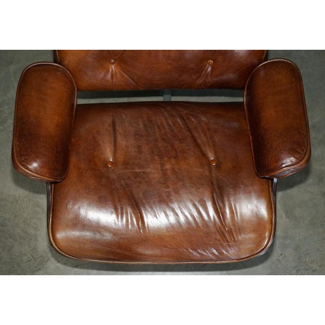 Set of Brown Leather Lounge Armchair and Ottoman with Bentwood Frame from Artsome For Sale - Image 5 of 18