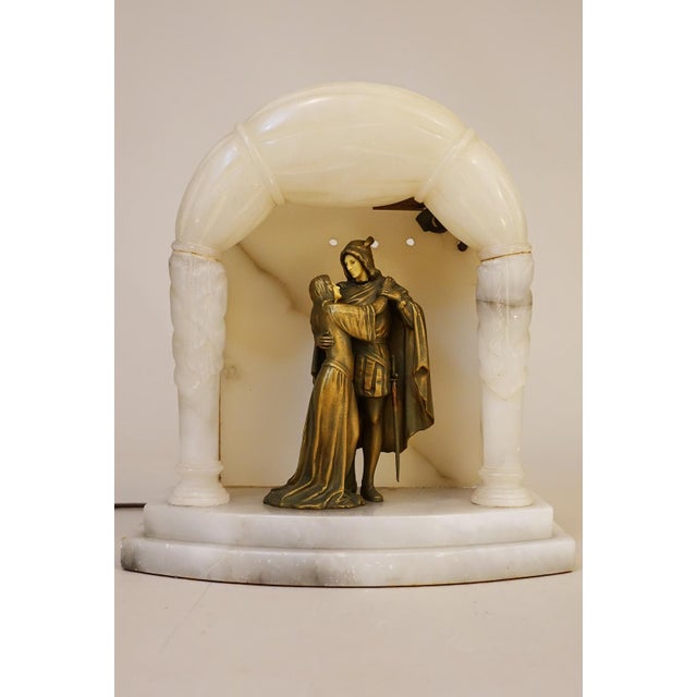 A sophisticated and elegant deep Milky Creamy White Alabaster Marble & Bronze Art Nouveau style drama stage scene...