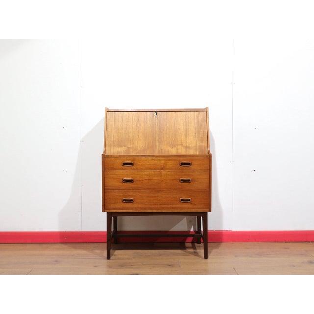Mid Century Modern Vintage Teak Secretaire Bureau Desk Danish Style For Sale - Image 9 of 15