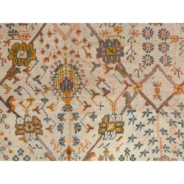 Antique Oushak Carpet, Oriental Rug, Handmade Ivory, Muted Orange, Soft Saffron For Sale - Image 15 of 18