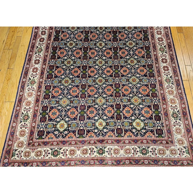 Navy Blue Vintage Persian Tabriz Afshan Rug, Handwoven Geometric Caucasian Pattern, Navy & Ivory, 7’ X 10’ For Sale - Image 8 of 12