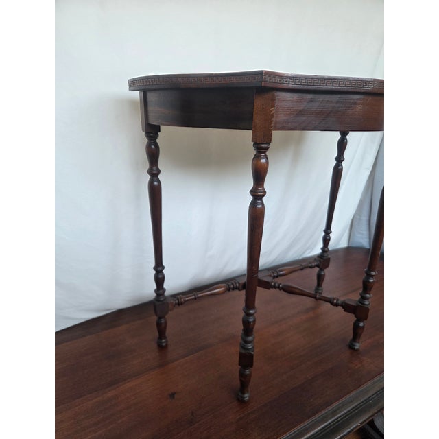1960s 1960s Neoclassical Revival Hardwood Pier/Console Table W/ Greek Key Apron and Turned Legs For Sale - Image 5 of 10