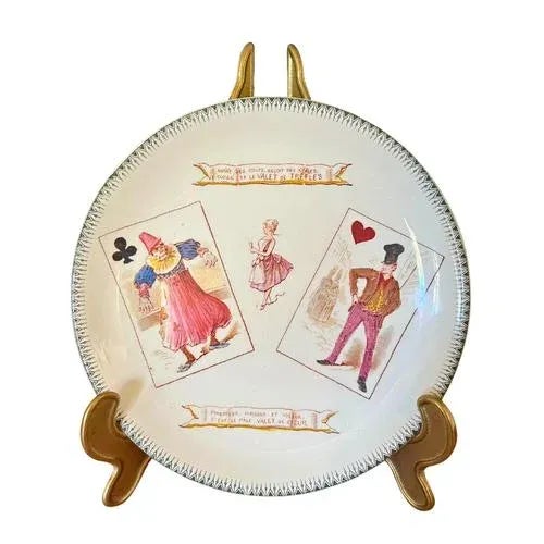 19th Century Set of 6 French Majolica Choisy-Le-Roi Plates, Humour Playing Cards For Sale - Image 3 of 9