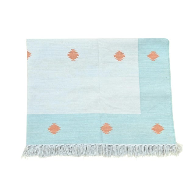 Kolkata Rug, 8' x 10', Seaglass, Terra Cotta and White For Sale - Image 6 of 7