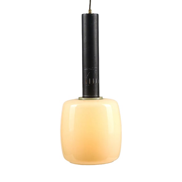 Metal & Beige Opaque Glass Pendant Light, Italy, 1970s For Sale
