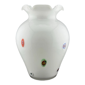 Vintage Murano STyle Millefiori Lavorazione White Glass Vase