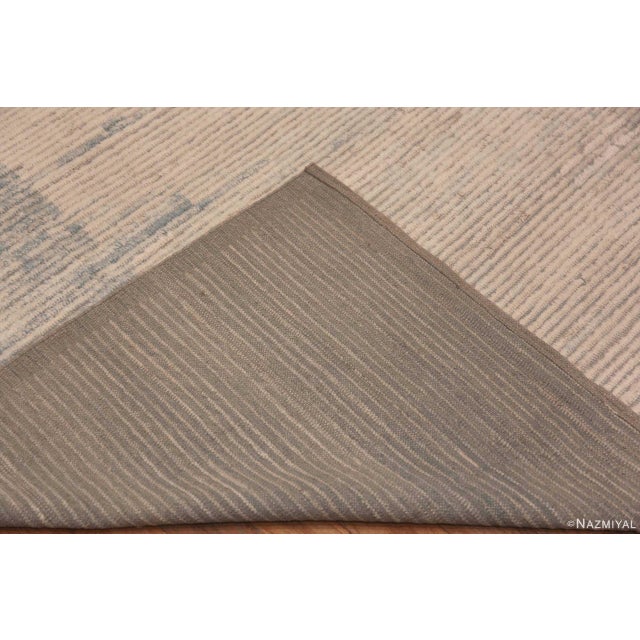 Abstract Solid Light Ivory Cream And Sky Blue Abrash Modern Room Size Rug For Sale In New York - Image 6 of 6