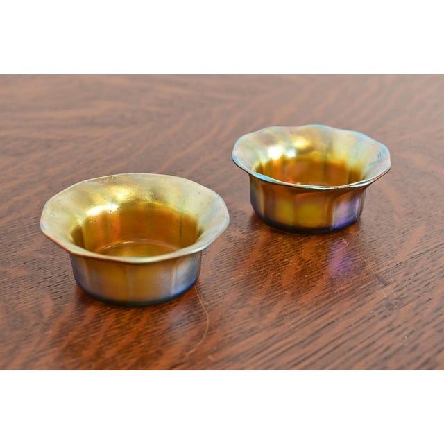 Louis Comfort Tiffany Favrile Iridescent Art Glass Salt Cellars, Pair For Sale - Image 9 of 9