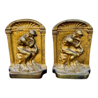 Pair of 1930s Brass Bookends "The Thinker" For Sale