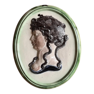 Antique 18th Century English Georgian Staffordshire Pearlware Prattware Oval Wall Plaque With a Classical Woman in Profile