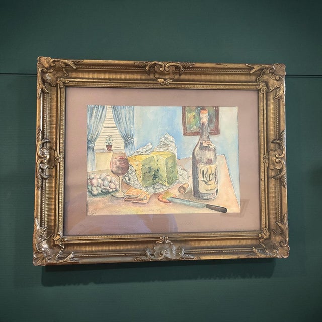 1970s Howard Nicholas 1971 Original Watercolor Still Life in Antique Gilt Rococo Revival Frame Charming For Sale - Image 5 of 9