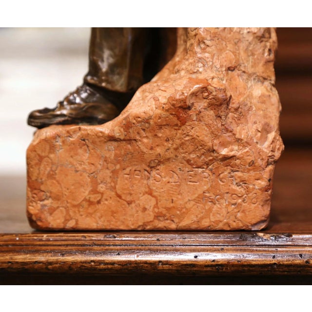 Metal 19th Century Austrian Patinated Bronze and Marble Signed Statue of Willy Thaller For Sale - Image 7 of 13