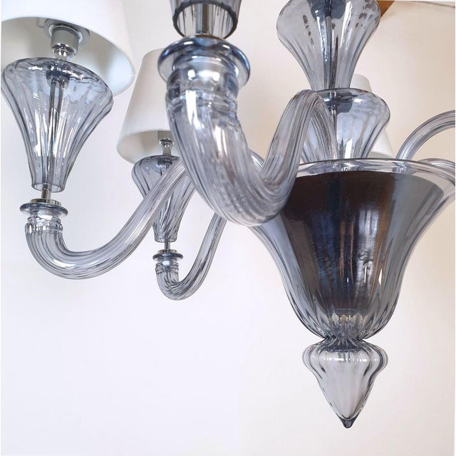 Metal 1990s Blue-Gray Murano Glass Mid Century Modern Chandelier For Sale - Image 7 of 12